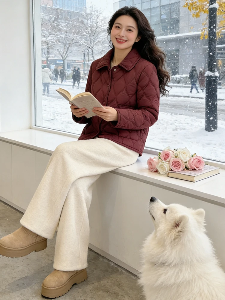 韓国風通勤用またはシックな女性用ジャケット2025冬綿入りダウンコートカジュアルシックなスリム暖かいロングコート