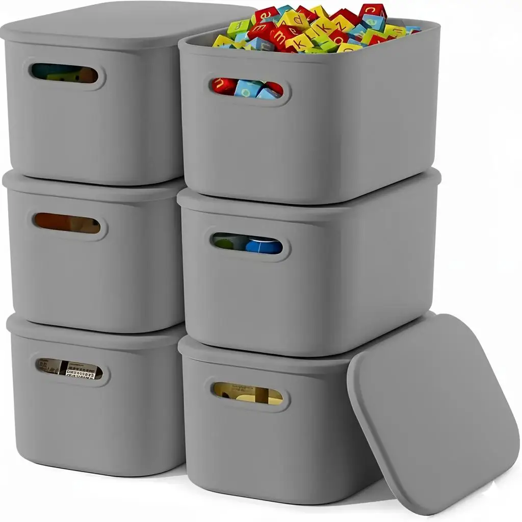 6 colored plastic storage boxes, desktop and home drawer storage baskets, snacks,, cosmetics, covered organizing baskets, kitche