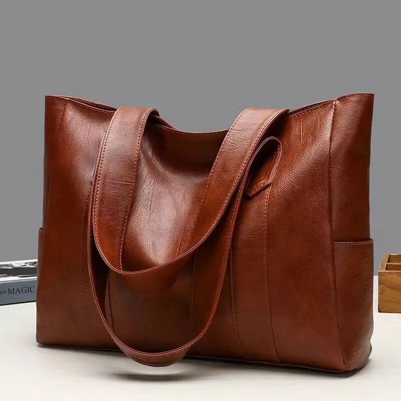 Super Soft PU Leather Bag for Woman Large Capacity Versatile Tote Bag Shopping Bag Simple Style