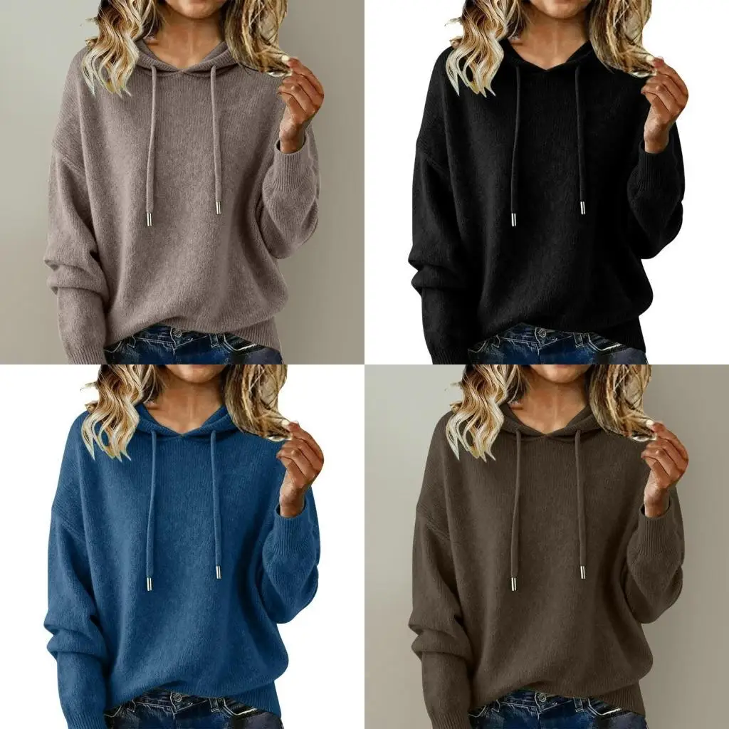 

72XE Женский свитер с длинными рукавами и капюшоном на осень-зиму, мягкий, удобный пуловер, легкий, идеально подходит для