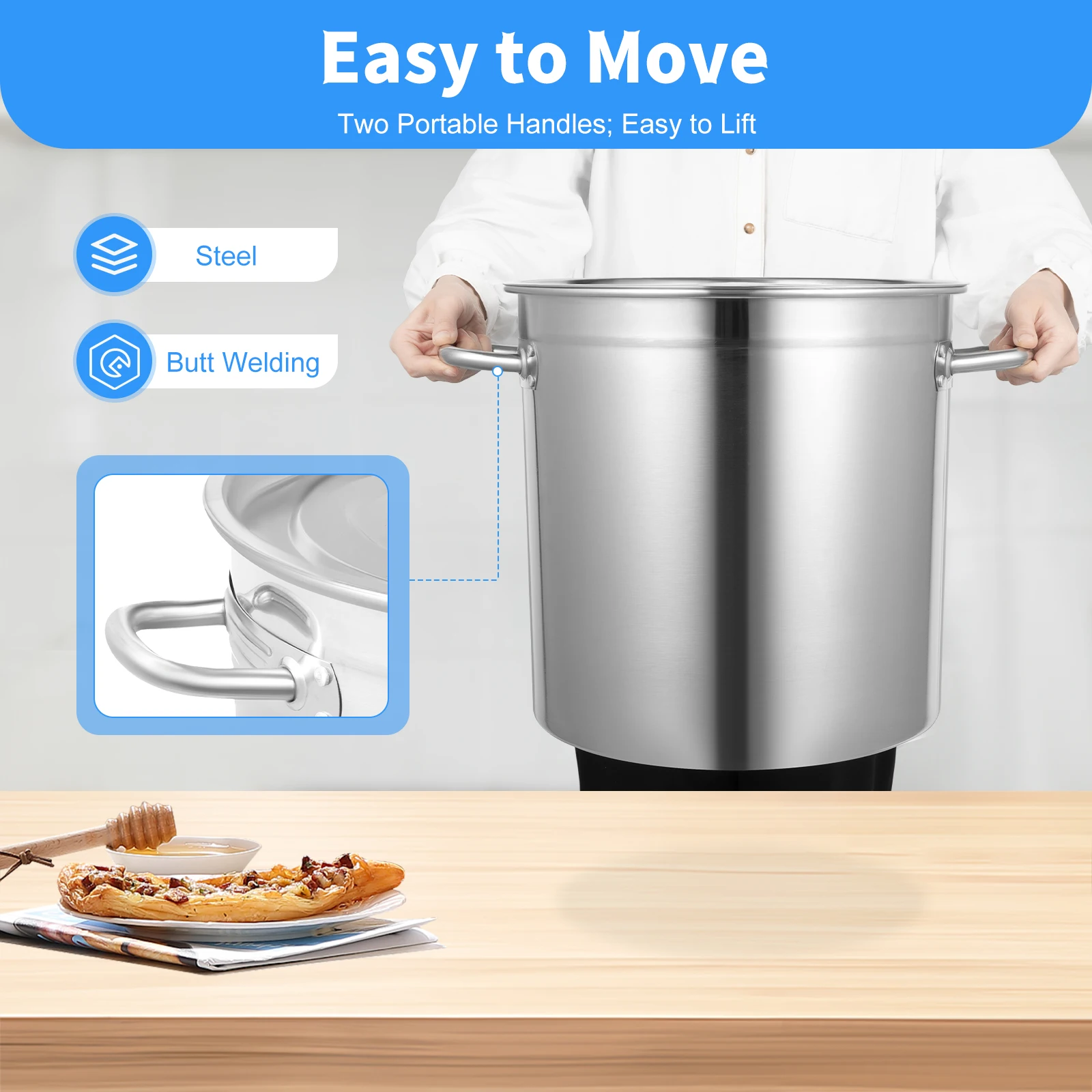 

30 Quart 201 Stainless Steel Stock Pot Thickened Soup Kettle with Lid for Cooking Storing Soup Rice Flour, Gas Stove Compatible