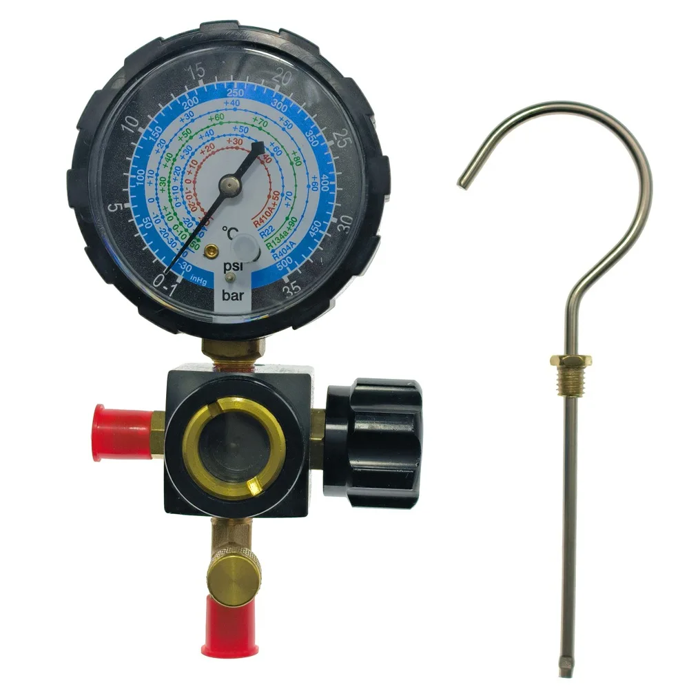 Refrigerant Filling Test Assembly, Single Pressure Gauge Manifold for Car and Home AC System Fluorine Adding Maintenance Work
