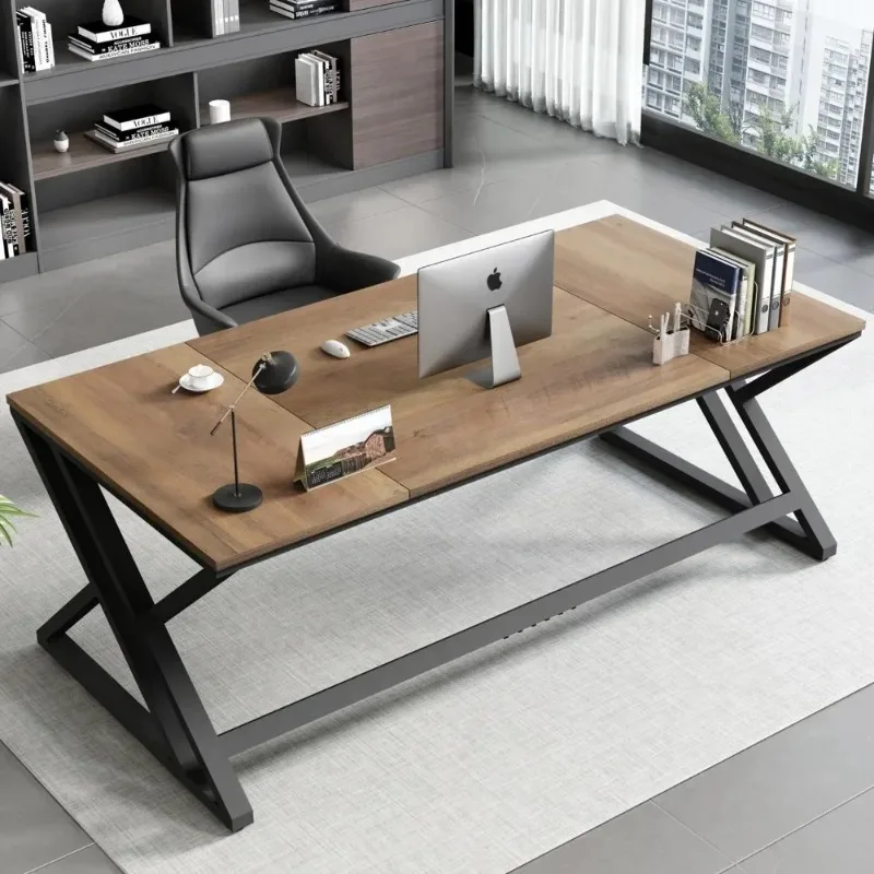 

【Лучшие продажи】70-дюймовый компьютерный стол для 2 человек, промышленные большие офисные столы из дерева и металла, рабочая станция для фермерского дома, длительное письмо