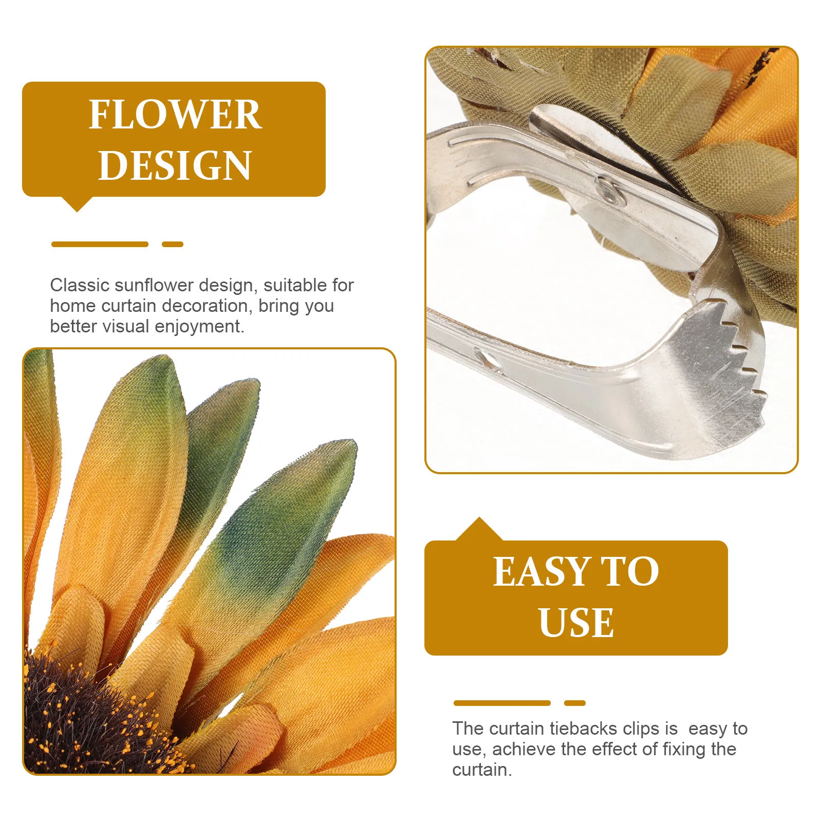 

Sunflower Curtain Holdback Clip No-Drill Flower Tieback Clamp for Curtains Drapery Holder Accessory Curtain Clips for Drapes