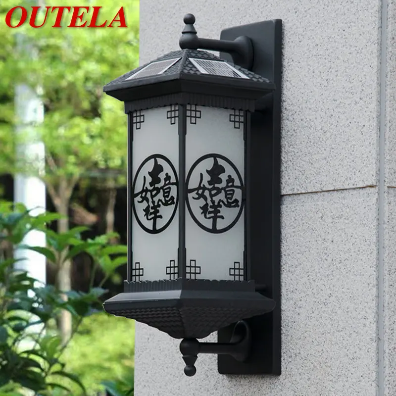 

OUTELA Outdoor Solar Wall Lamp Creativity Chinese Style Black Sconce Light LED Waterproof IP65 for Home Balcony Courtyard