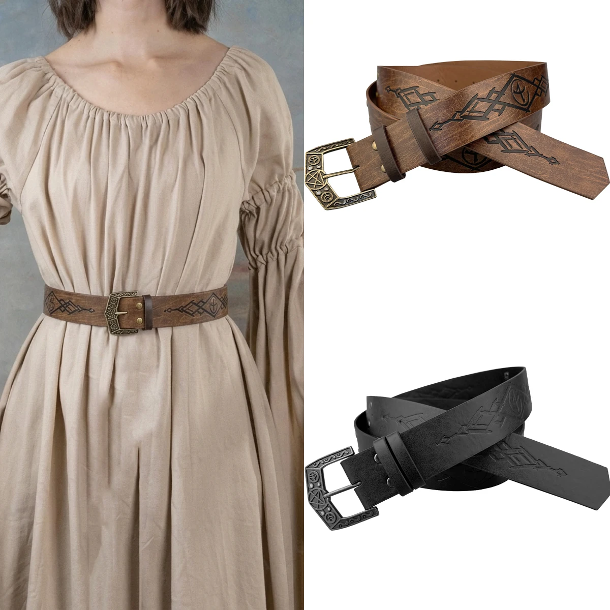 Medieval Vintage Leather Belt Celtic Knot Pattern Waist Belt Renaissance Costume Accessories