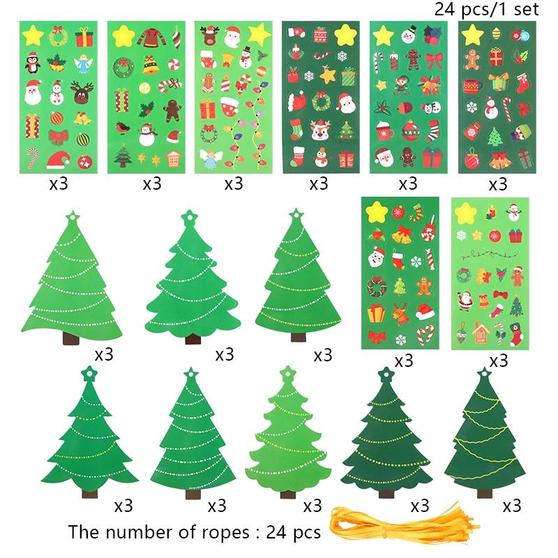 24 قطعة مجموعة كاملة من شجرة عيد الميلاد مع ملصقات وحلي ذاتية الصنع هدايا للأطفال 2026 ديكور منزلي لحفلات رأس السنة الجديدة #6