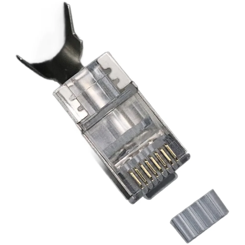 For RJ45 Connector Compatible with CAT7 Cabling Systems Featuring Metal Shell Shielding and Gold Plated Conductive Interfaces