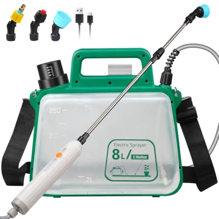 

2.1 Gallon Battery Powered Sprayer 2026 Upgraded Electric Weed Sprayer with USB Rechargeable Handle Retractable Wand 3 Mist Noz
