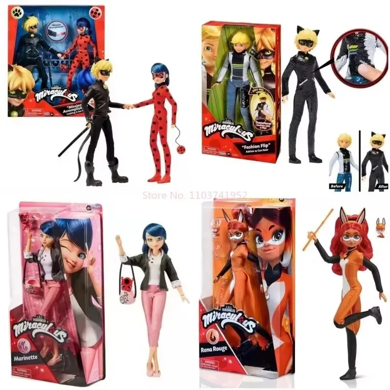 Figurki anime Playmates Miraculous, 28 cm, ruchome figurki akcji, seria Tales Of Ladybugs, Cat Noir, kolekcjonerska zabawka, do postawienia na biurku.