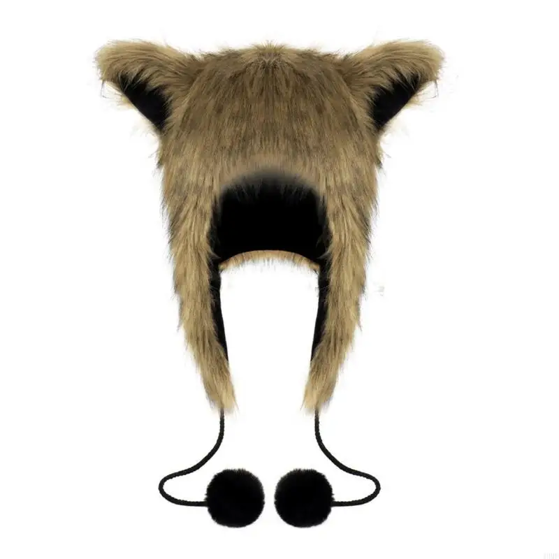 

49MF Soft Foxes Tail Paws Gloves Plush Animal Tail Furry Gloves Animal Hat Set Foxes Costume Set for Halloween Parties