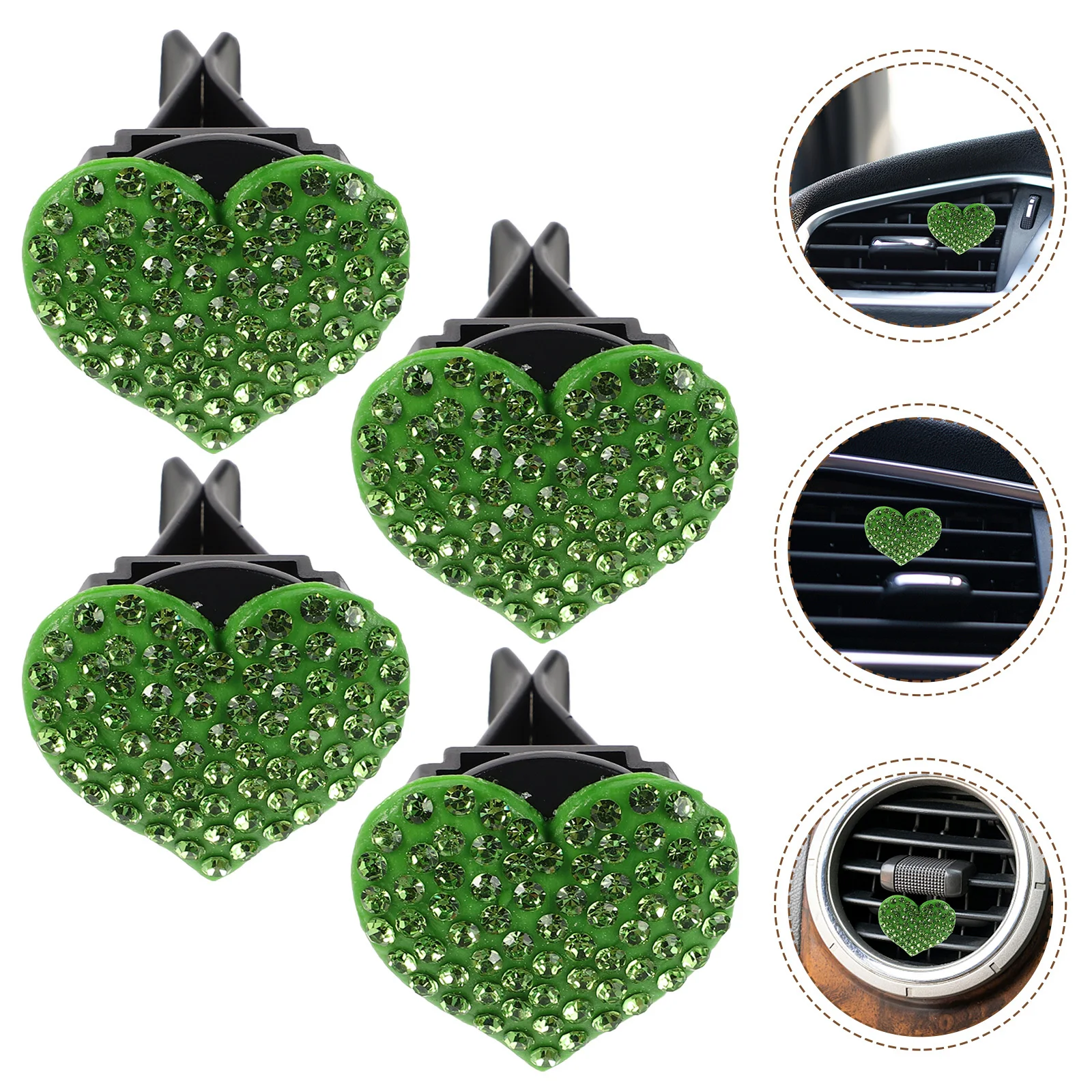 

4pcs Car Air Vent Clips Heart-Shaped Rhinestone Decor Aromatherapy Essential Oil Diffuser Compact Fragrance Space-Saving