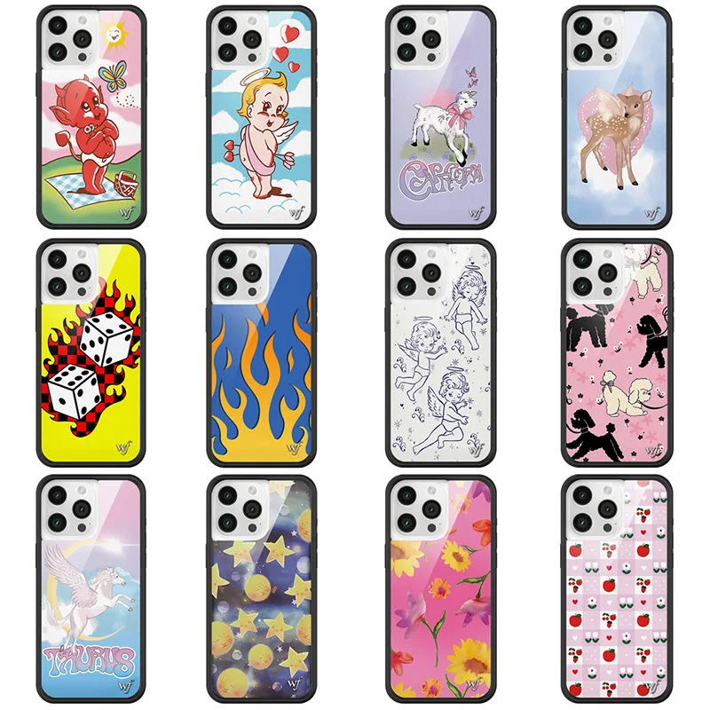 Fashion Wildflower 3D Flame Angel Devi Deer Unicorn WF Cartoon Phone Case For iPhone 13 12 14 15 16Pro Max WF Luxury Metal Cover