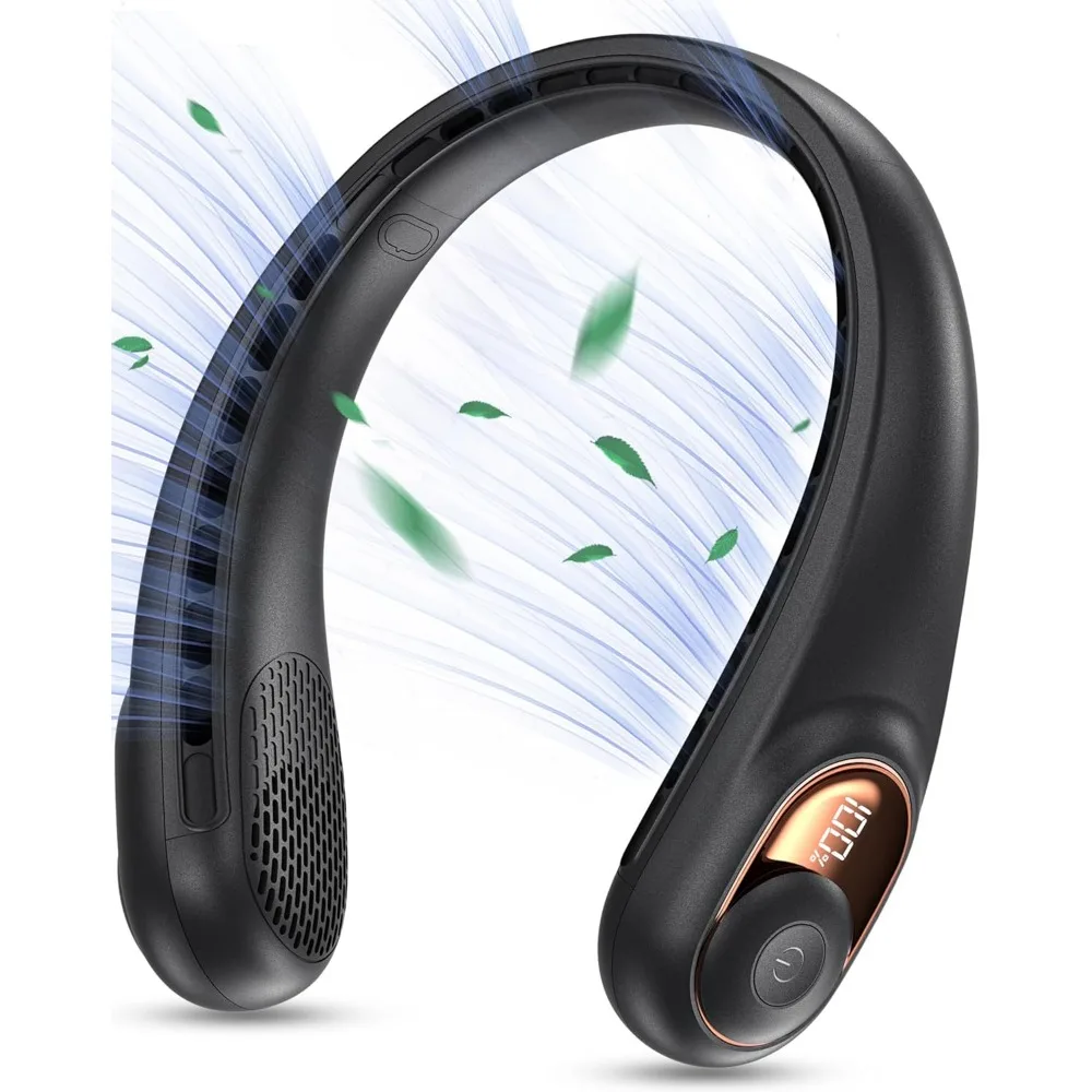

Portable Bladeless Neck Fan with 360 Degree Airflow 3 Speeds Quiet Operation USB Rechargeable 4000mAh Battery