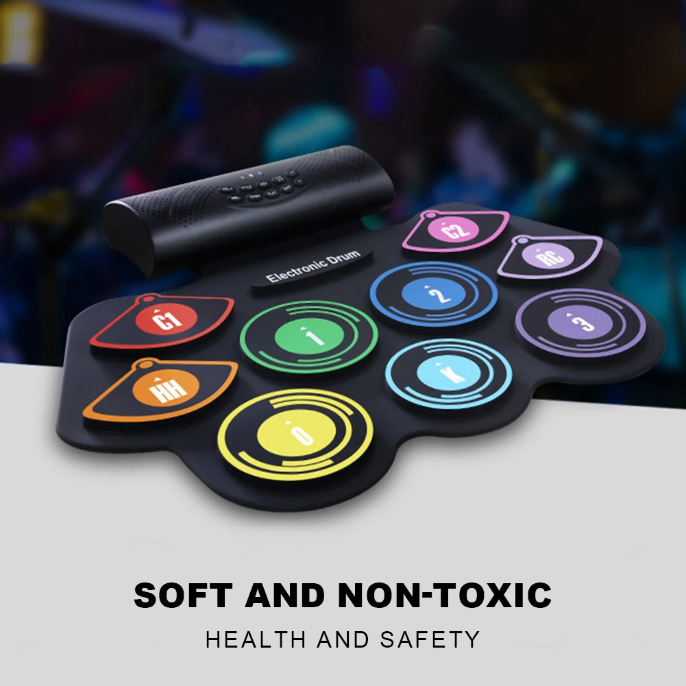 

9-подушечные красочные электронные барабанные электронные свернутые барабанные колодки, набор перезаряжаемых силиконовых барабанов, детские музыкальные ударные инструменты
