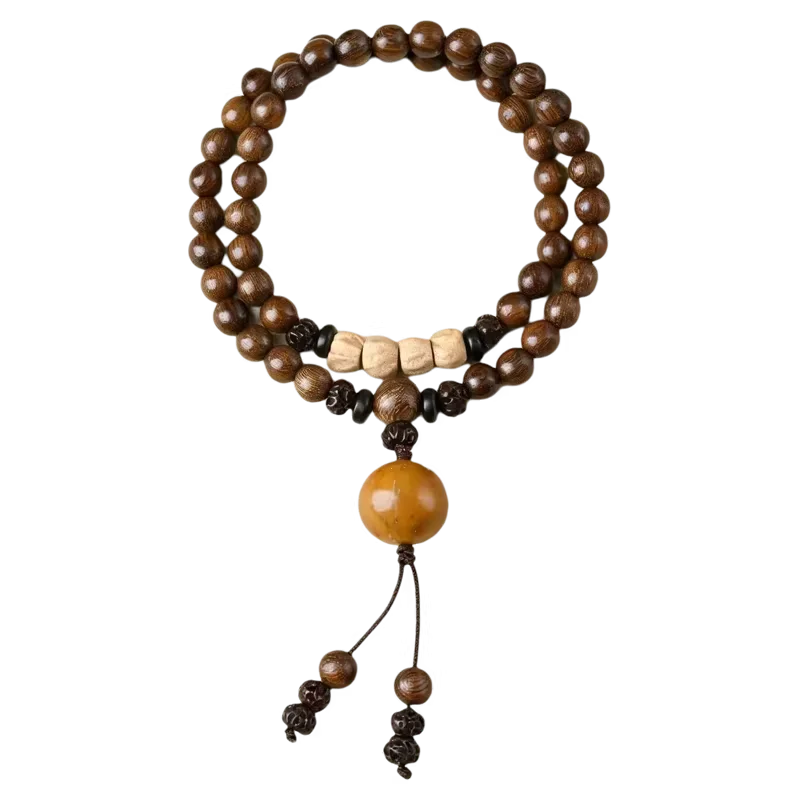 New Chinese Style Golden Sandalwood Double Loop Bracelet Ebony Beads Stackable Retro Wood Wristband for Men and Women Gifts