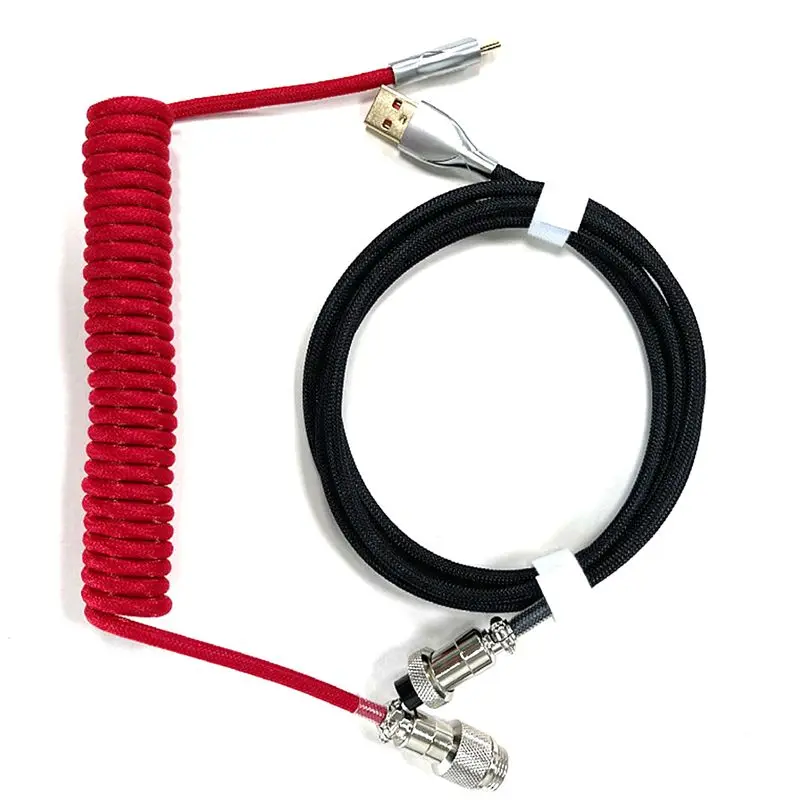 【ELEVATE LIFE】Mechanical Keyboard Coiled Cable Type C to USB Data Cable Game Keyboard Cable Mechanical Keyboard Cable Red ABDD