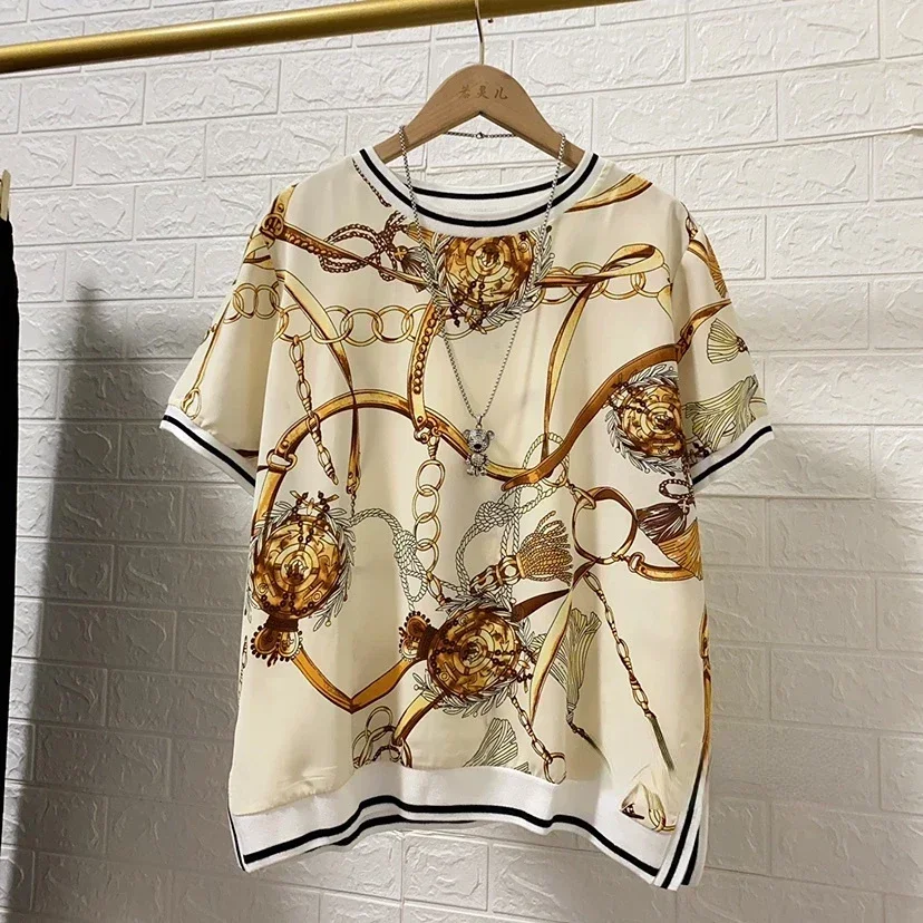 Print Blouses Short Sleeve Summer  Vintage Print Short Sleeve Lady Shirts Female Tops