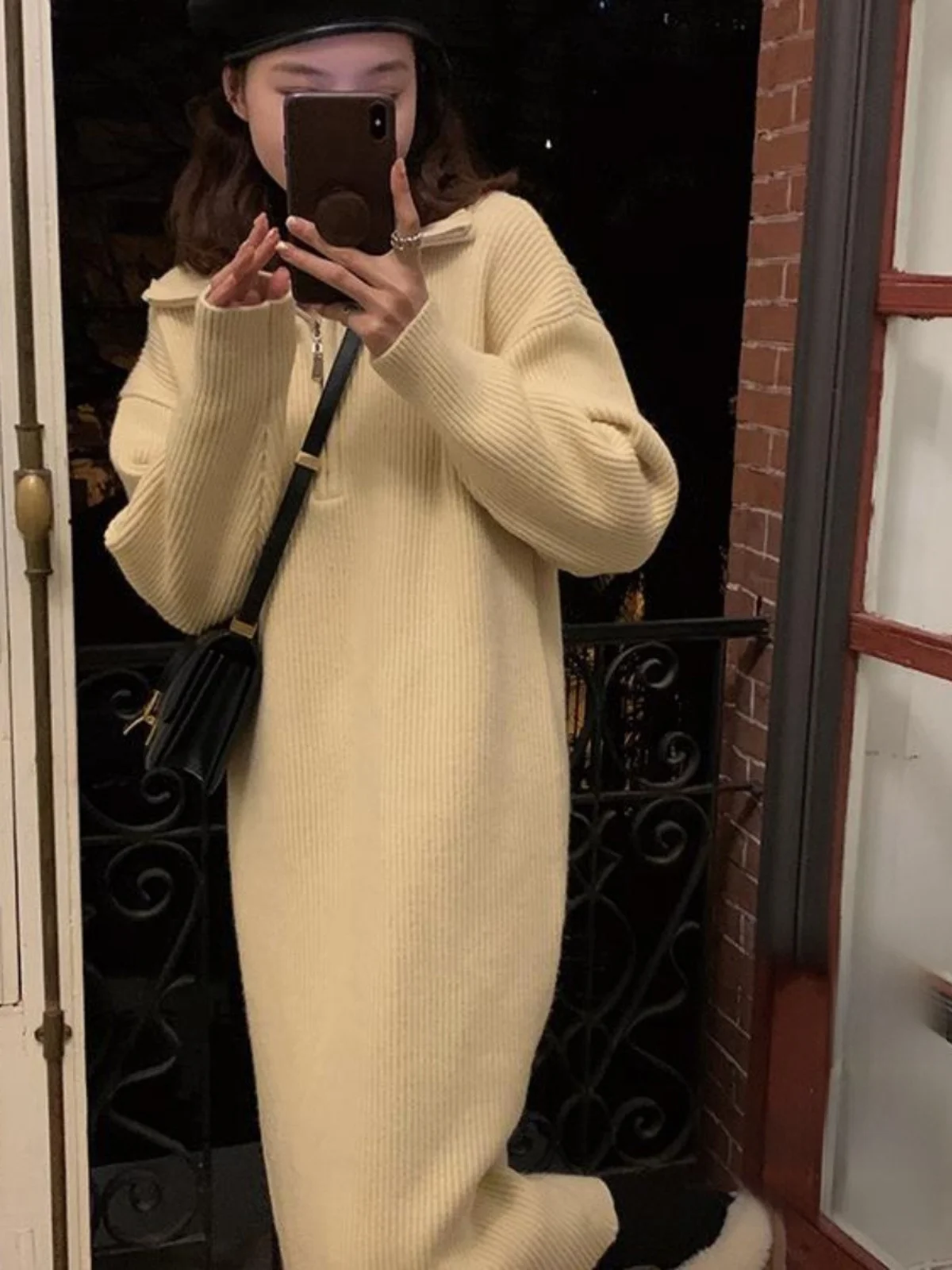 

Zipped Large Collar Sweater Thiened Sli Available in Different Lengths Sweet Sle Acrylic Blend Winter Long Sve