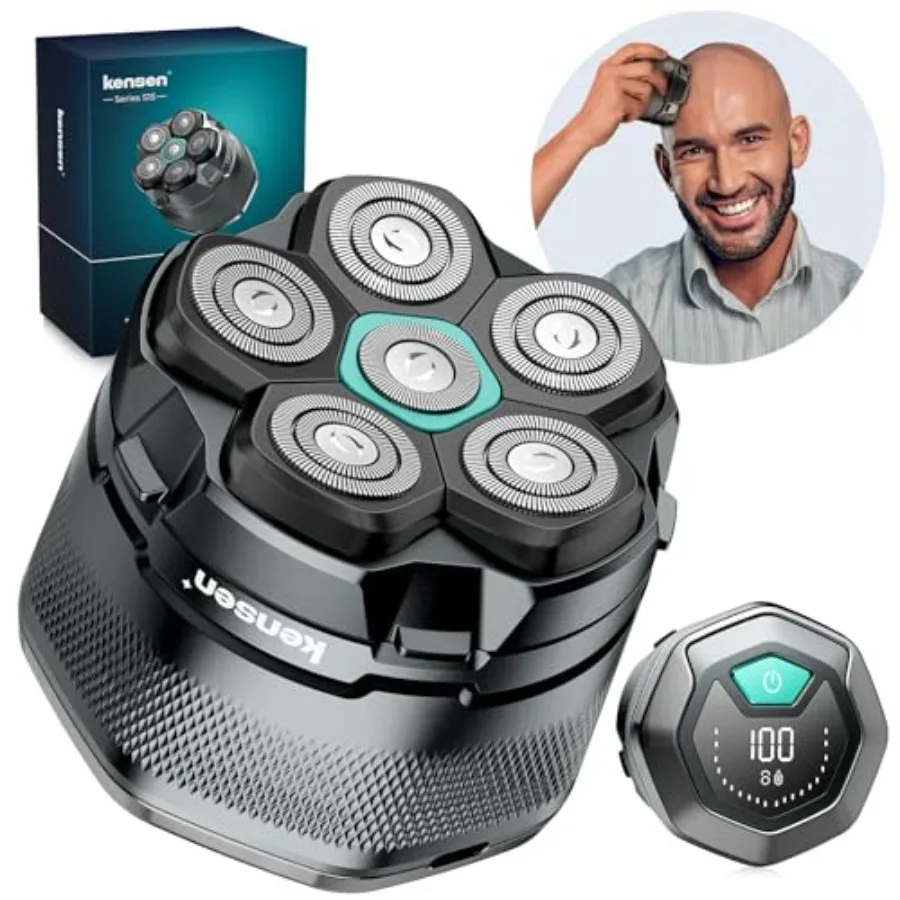 Afeitadoras de Cabeza 6D para Hombres Calvos, Maquinilla Eléctrica Mejorada con Rotación de 360° ° Cabezal Magnético Flotante 100% Impermeable, Afeitadora en Húmedo y Seco con LED