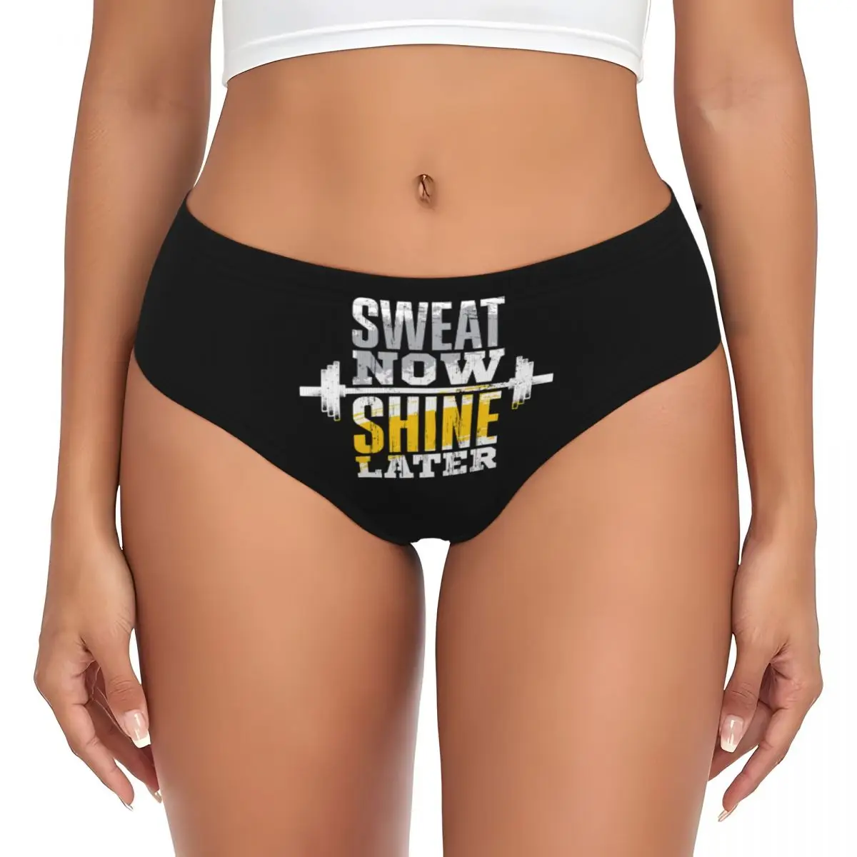 Custom Sweat Now Shine Later Gym Motivational Quote Brief Panties Women Stretch Bodybuilding Workout Underwear