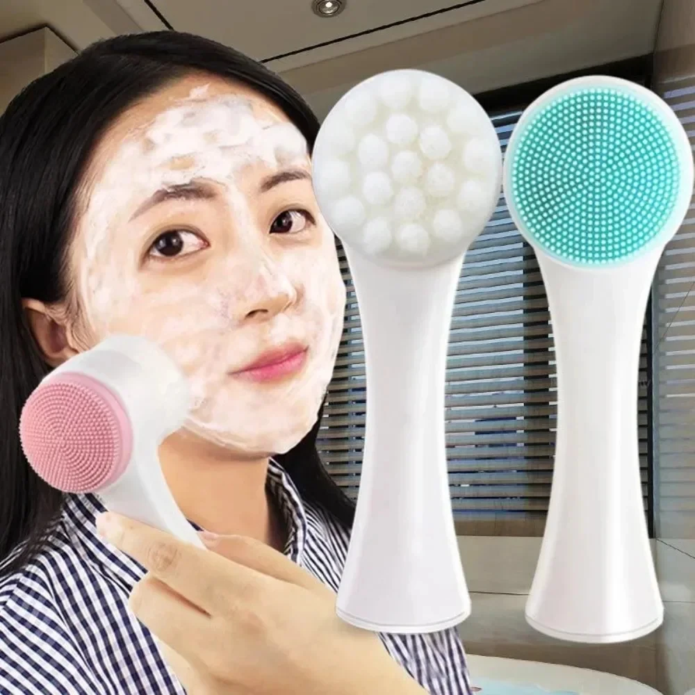 ﻿ ﻿ 3D Bilateral Silicone Facial Cleanser Massagem Manual Escova Facial Cerdas Macias Silicone Dupla Face Escova