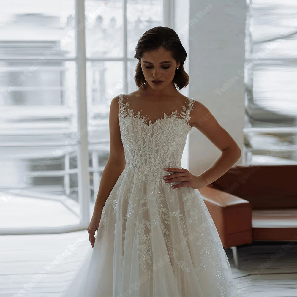 Lujosos Vestidos De novia con cuello De corazón para mujer, De tul De línea a Vestidos De novia, longitud trapeador, Vestidos De fiesta De princesa, 2024