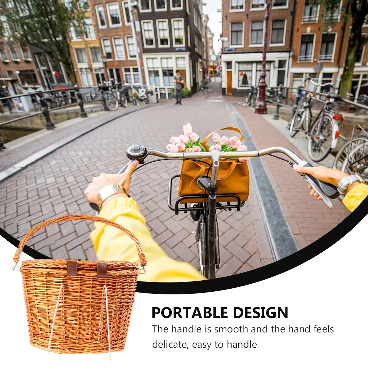 

Bicycle Basket Front Handlebar Wicker Basket For Bike With Lid Large Capacity Vintage Style Storage For Books Picnic Lunch