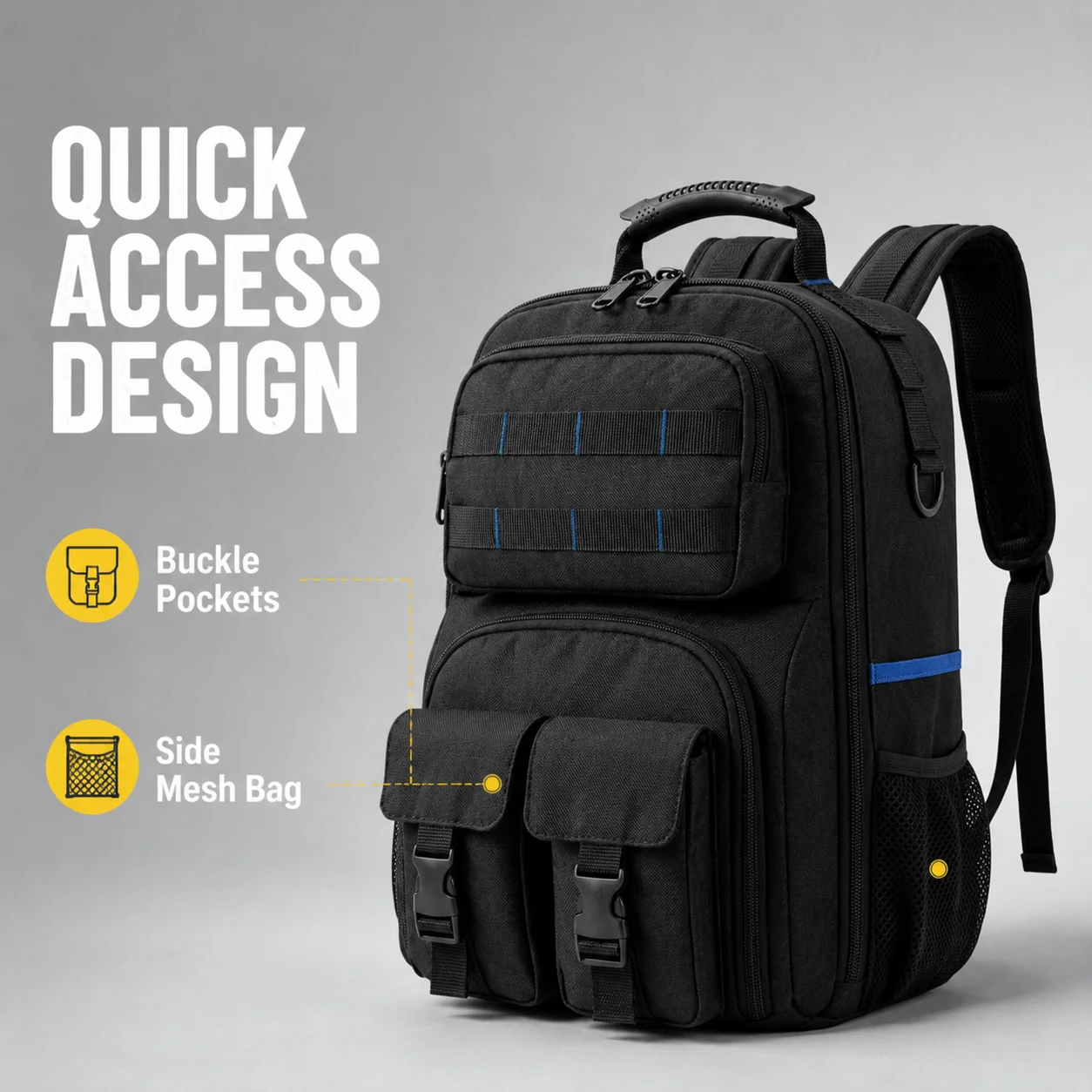 Heavy-Duty Zipper Tool Backpack with Premium YKK Zippers and Reinforced Stress Points.Crafted from Durable 900D Polyester with Padded Back Panel and Ergonomic Shoulder Straps.Internal Organizer Features 10 Tool Pouches and 6 Elastic Loops.Ideal for Ele view 5