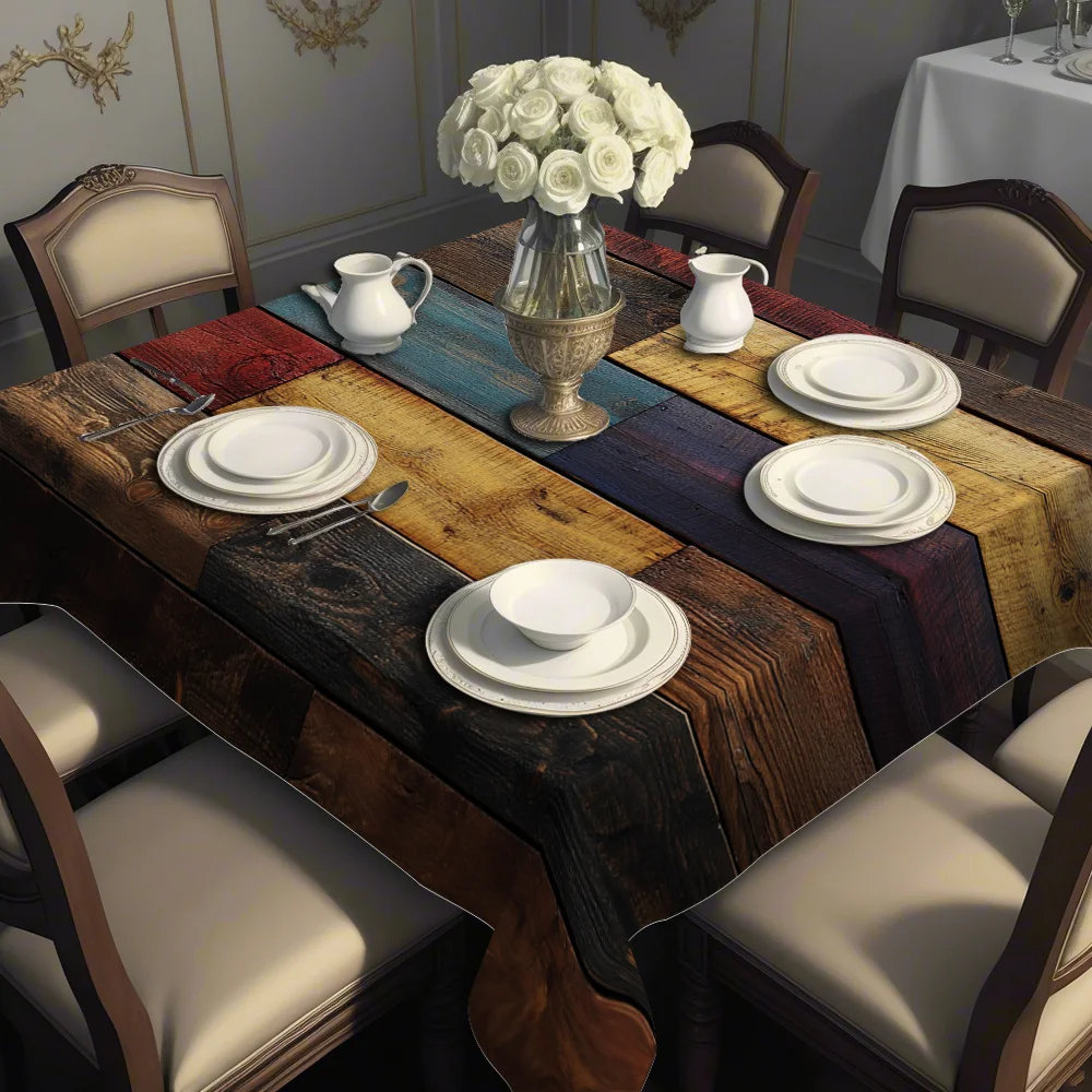 JIT1PC Colorful Wood Grain Printed Square Tablecloth, Decorative Fabric Farmhouse Tablecloth for Outdoor Usezyc