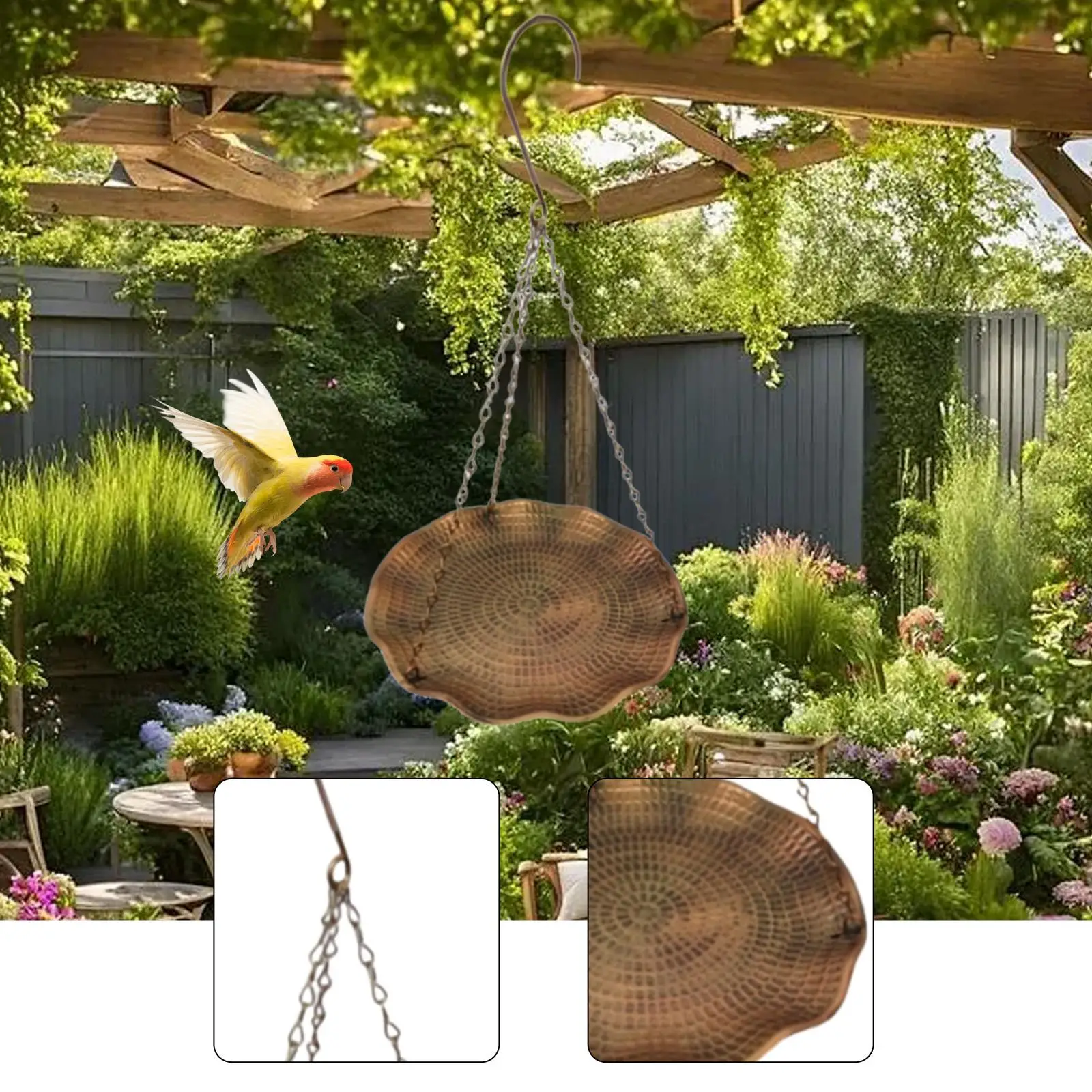 

Hanging Bird Bath 22 cm Metal Plate Platter Bird Feeding Tray Waterer Water Feeder for Yard Patio Outdoor Tree Decoration