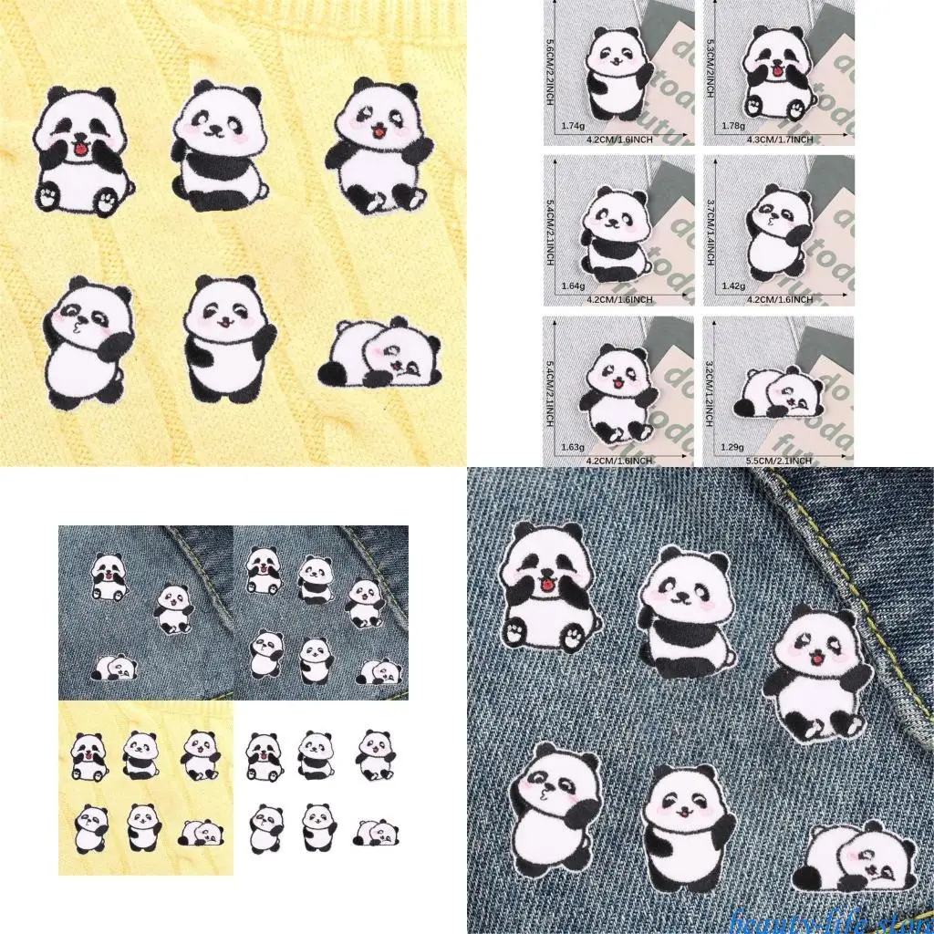 

6Pieces Panda Theme On Patches Badge Sticker For Hat Backpack Decorations 517D