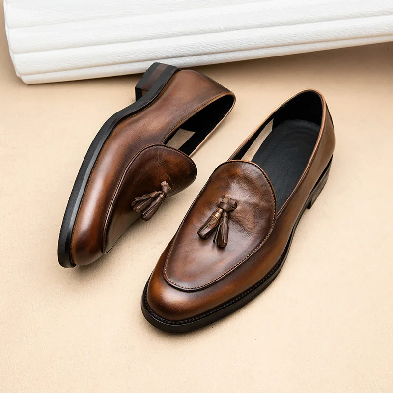 

Мужская повседневная обувь из воловьей кожи из натуральной кожи, удобные классические мокасины, мужская роскошная обувь на продажу