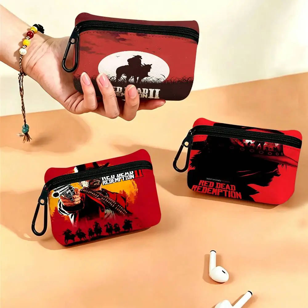 Game R-Red Dead Redemption 2 Oxford Cloth Zipper Coin Purse Portable Hanging Key Pouch Organizer For Travel Cosmetic Bag