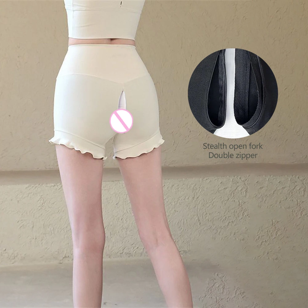 Invisible Open Crotch Outdoor Sex Hips Sweatpants Summer Fitness Shorts Women Waist Yoga Three-point Pants Exotic Leggings
