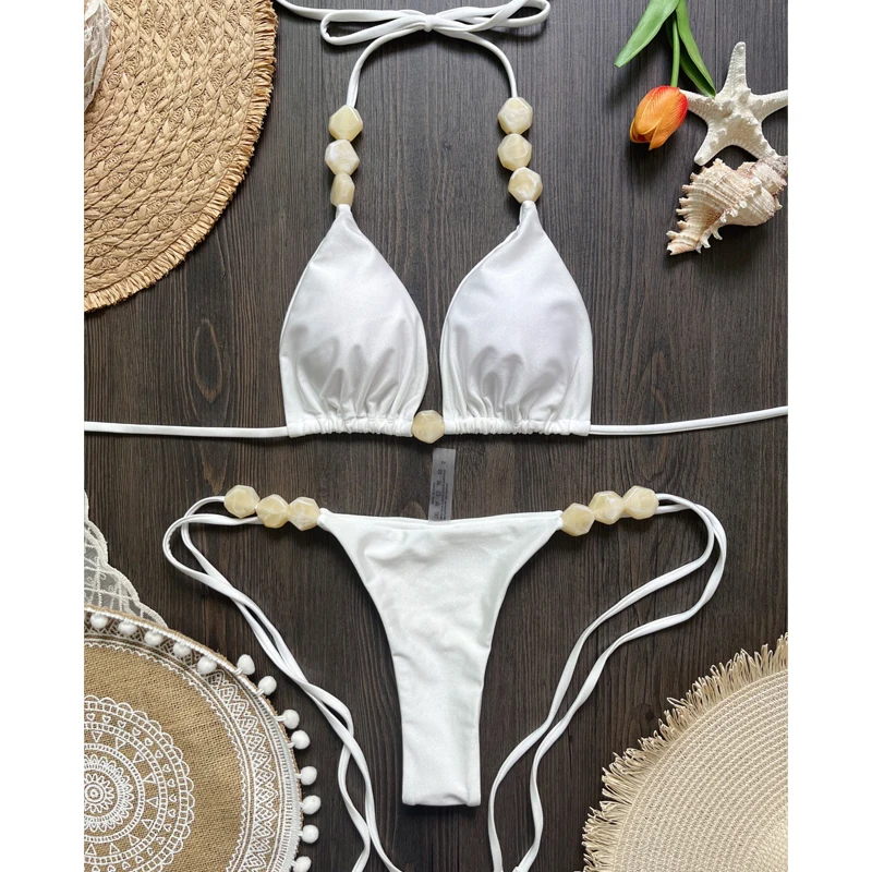 

2026 Sexy Halter Bead Bikini Swimwear Women Swimsuit Beach Two Pieces Bikini Set Beachwear Bathing Suit Women Купальник Женский