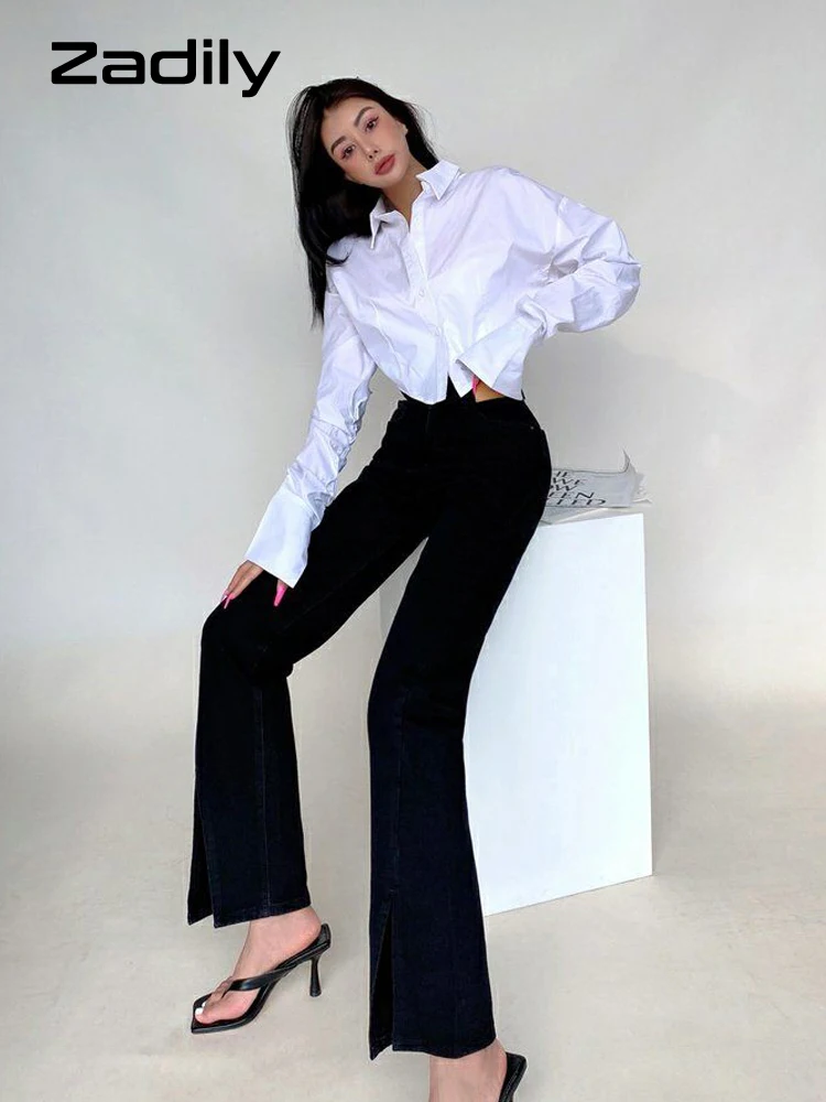 Zadily 2023 Spring Korean Style Long Sleeve White Shirt Women Sexy Button Ladies Crop Tops Blouse Street New In Female Clothing