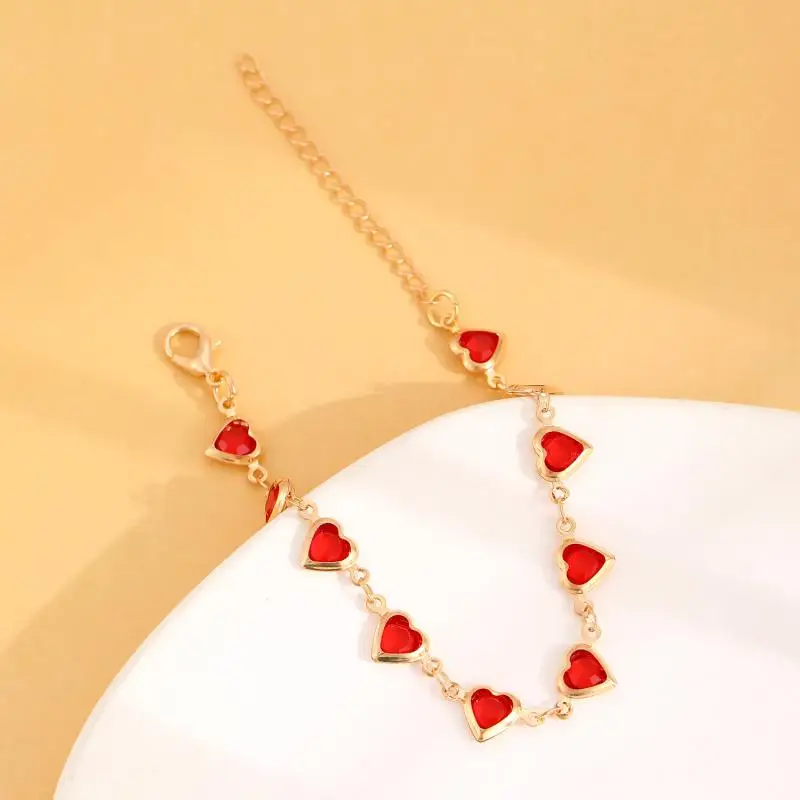 Exquisite Colored Glass Crystal Heart Bracelet for Women Romantic Zircon Metal Chain Bracelet Charm Jewelry Party Daily Birthday
