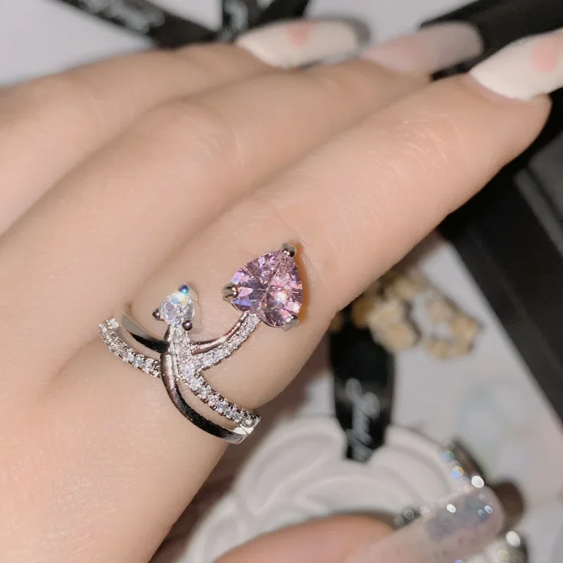 MDL Moissanit1 نمط سوبر الجنية تاج الزبرجد خاتم المرأة 18K مطلية بالذهب القلب الرغبة مايكرو زركونيا الماس