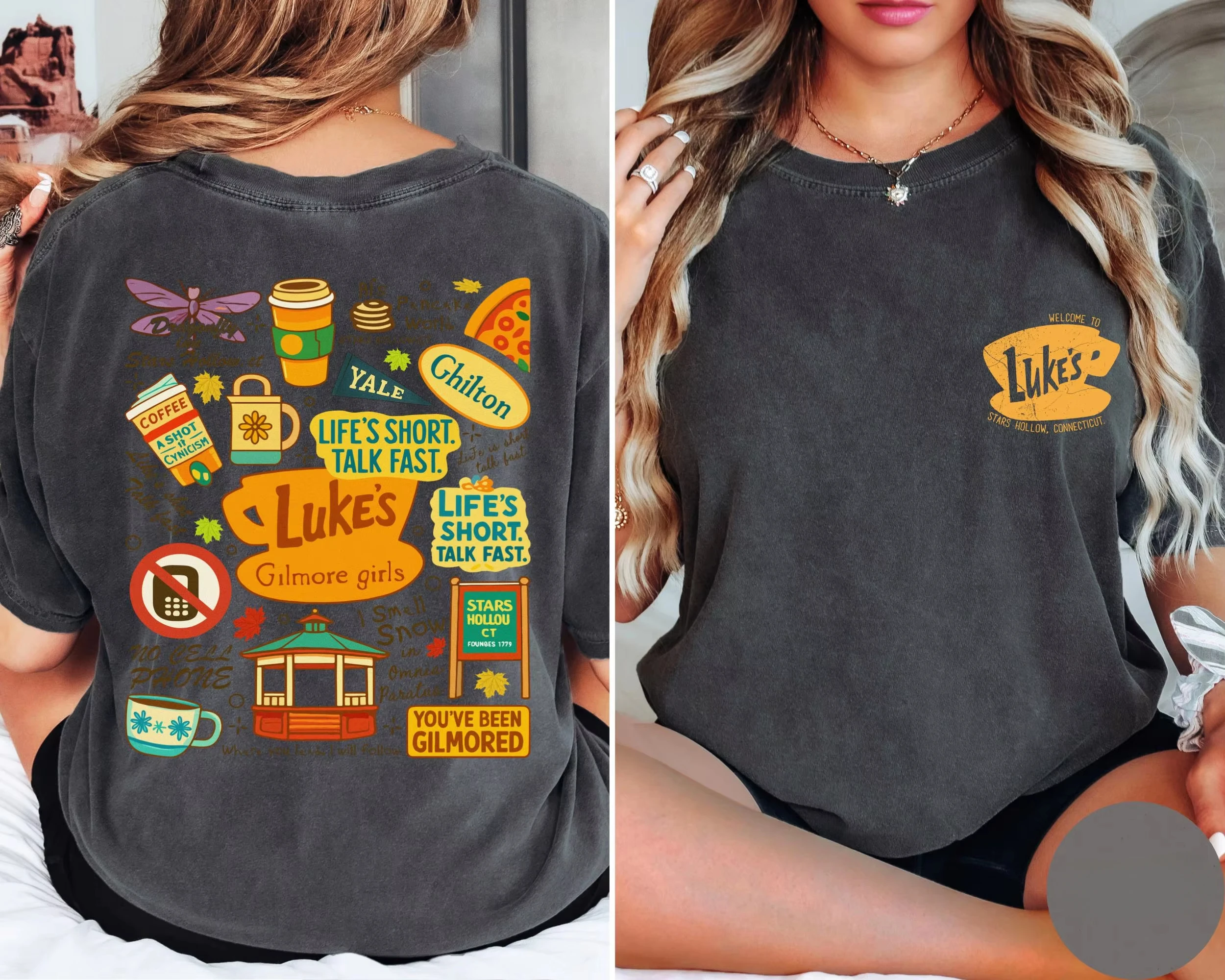 Vintage Gilmore Girls "Luke's Diner" Stars Hollow T-Shirt Baumwolle Grafik-Shirt Herren Damen Sommer Streetwear – Detail 2