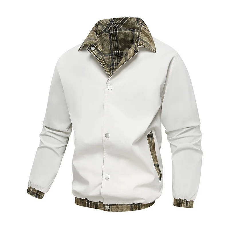 New Fashion Men Spring Casual Reversible Jackets Male Slim White Coats Man Outwear Trendy Solid Minimalist Style Jackets Size 4X