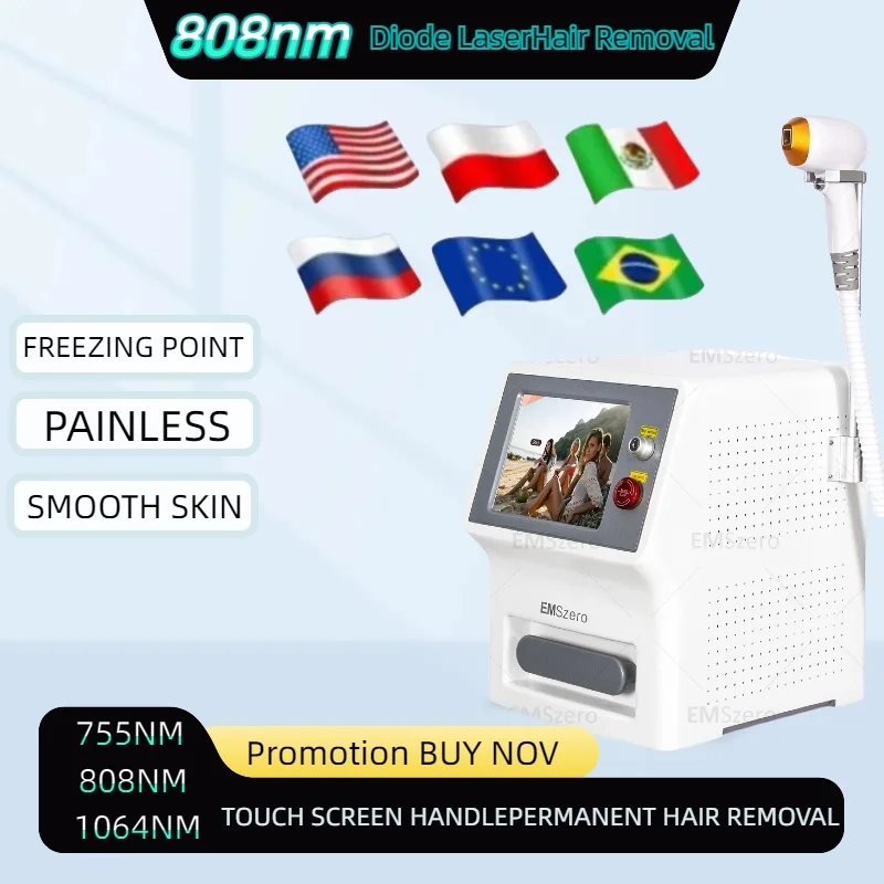 Diode Laser Ontharing Machine 3 Golflengte 755 1064 808nm Laser Ijs Platina Permanente Pijnloze Ontharing Alexandrit Ce