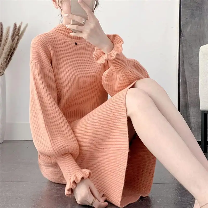 

Knee Length Pullover Fashion Sweaters Jumpers Women Vintage Double-Pocket Boxy Party Teen-Girl Retro Mesh Rhinestones Sweetheart