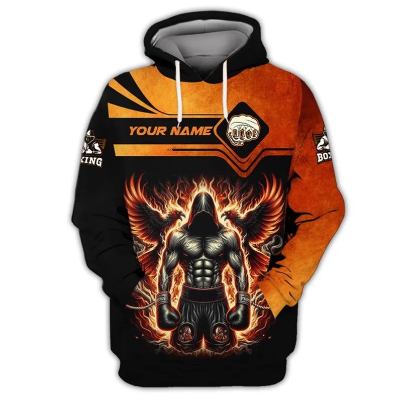 Boxing Glove Print Hoodies For Men Fashion Casual Oversized Sweatshirts Gift For Boxing Lovers Clothes Custom Name Hooded Shirt