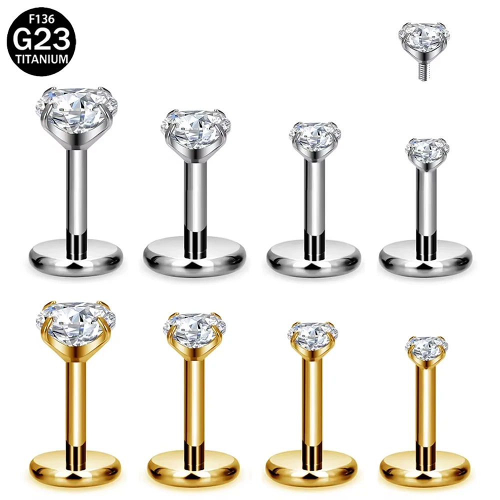 G23 Titanium ASTMF136 2/4PC Piercing Labret Lip Internal thread Nasal Stud earrings For Women  Body Jewelry