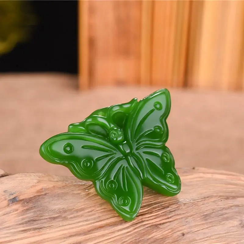 Imitation Hetian Jade Butterfly Pendant Outer Mongolia Spinach Green ButterflyDIYAccessories Mobile Phone Pendant Necklace Penda