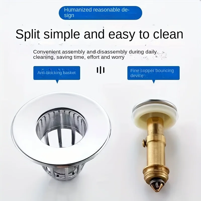 Pressing type bouncing core anti odor basin leak plug copper core drain basin accessories universal for bathrooms