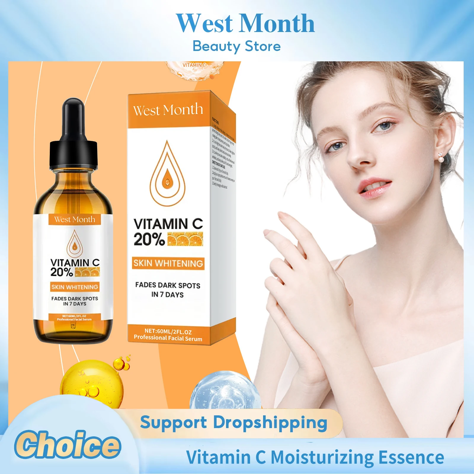 

Vitamin C Moisturizing Essence Dark Spots Removal Brightening Whitening Hydrating Smoothing Shrink Pores Refreshing Face Serum