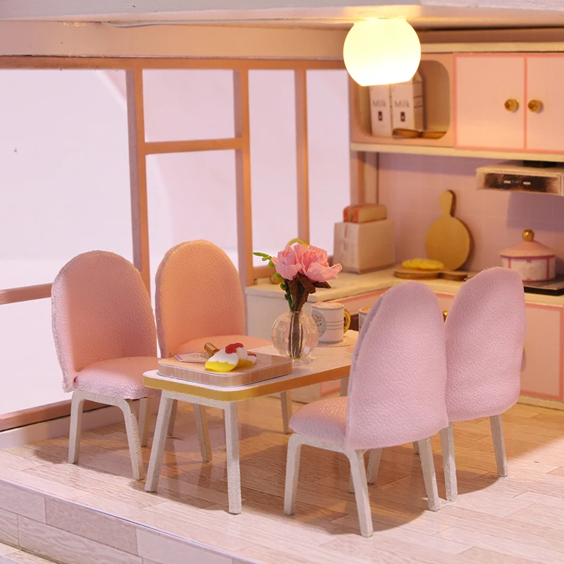 DIY Wooden Doll House Handmade Duplex Apartment Production 3D Puzzle Assembly Building Duplex Apartment Model Toy Birthday Gifts