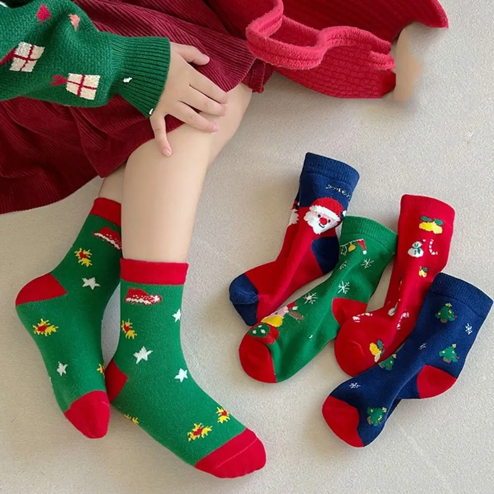

5 Pair Cotton Children Christmas Socks Elk Santa Claus Cartoon Hosiery Korean Style Cloth Accessories Mid-Tube Socks Toddle